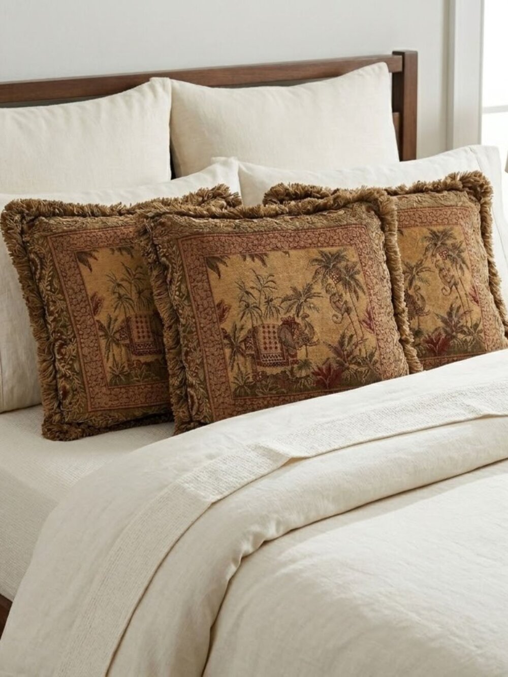 Set of 3 Elephant Tapestry Throw Pillows Large 21x21 Jungle Tropical Home Decor